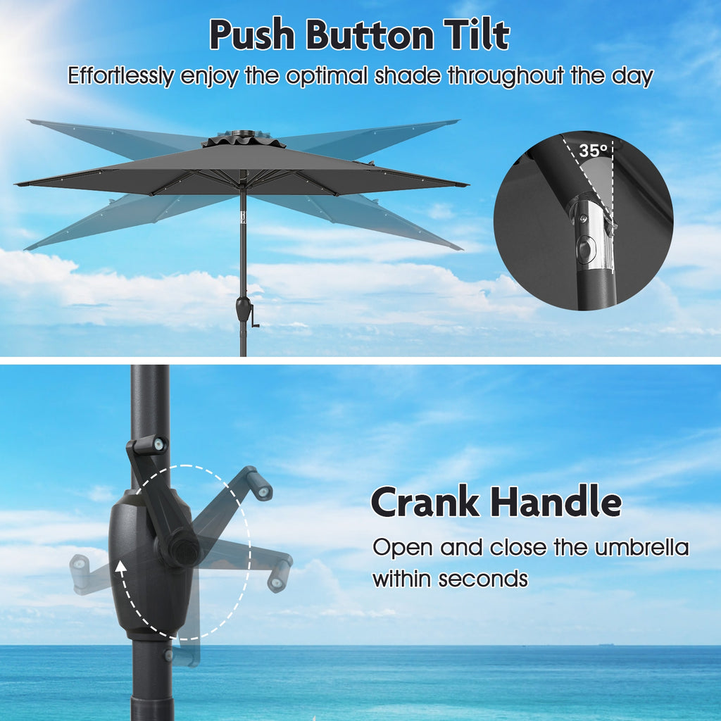 7.5 Feet Solar Powered Patio Umbrella with LED Lights and Crank Handle-Gray