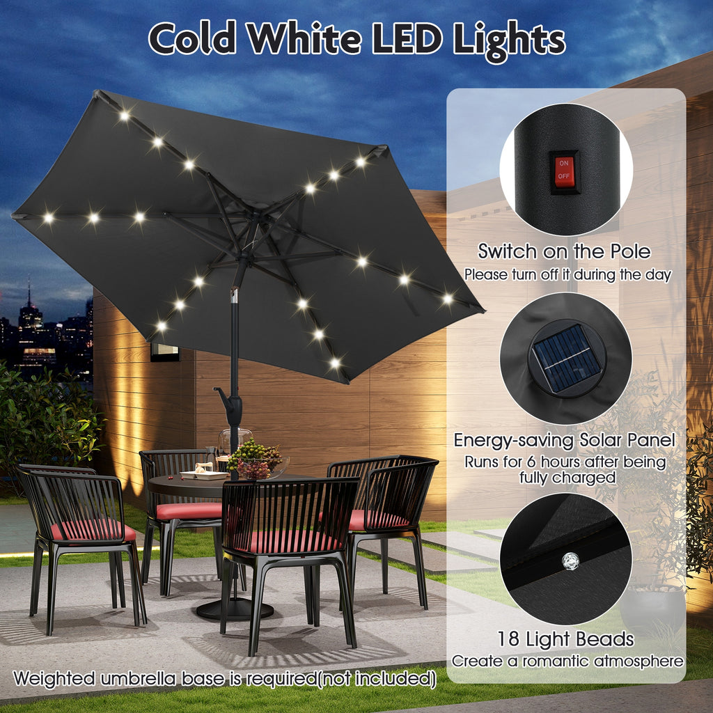 7.5 Feet Solar Powered Patio Umbrella with LED Lights and Crank Handle-Gray