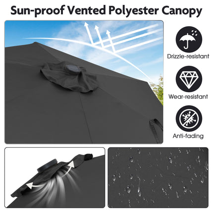 7.5 Feet Solar Powered Patio Umbrella with LED Lights and Crank Handle-Gray