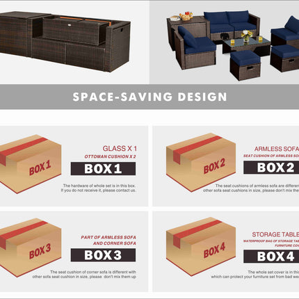 8-Piece Outdoor Wicker Furniture Set with Storage Box