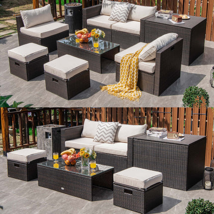 8-Piece Outdoor Wicker Furniture Set with Storage Box