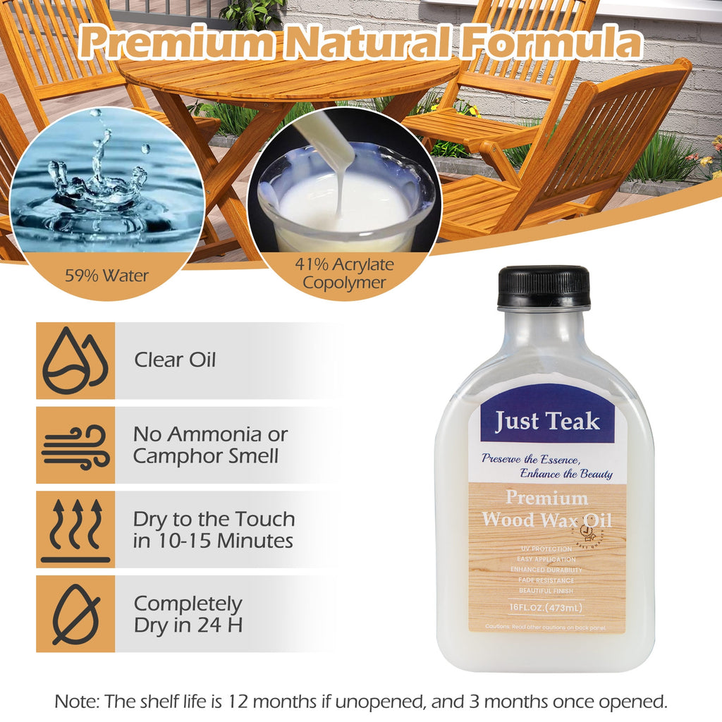Wood Wax Oil for Outdoor and Indoor Furniture Teak Care Kit to Restore and Protect Wood