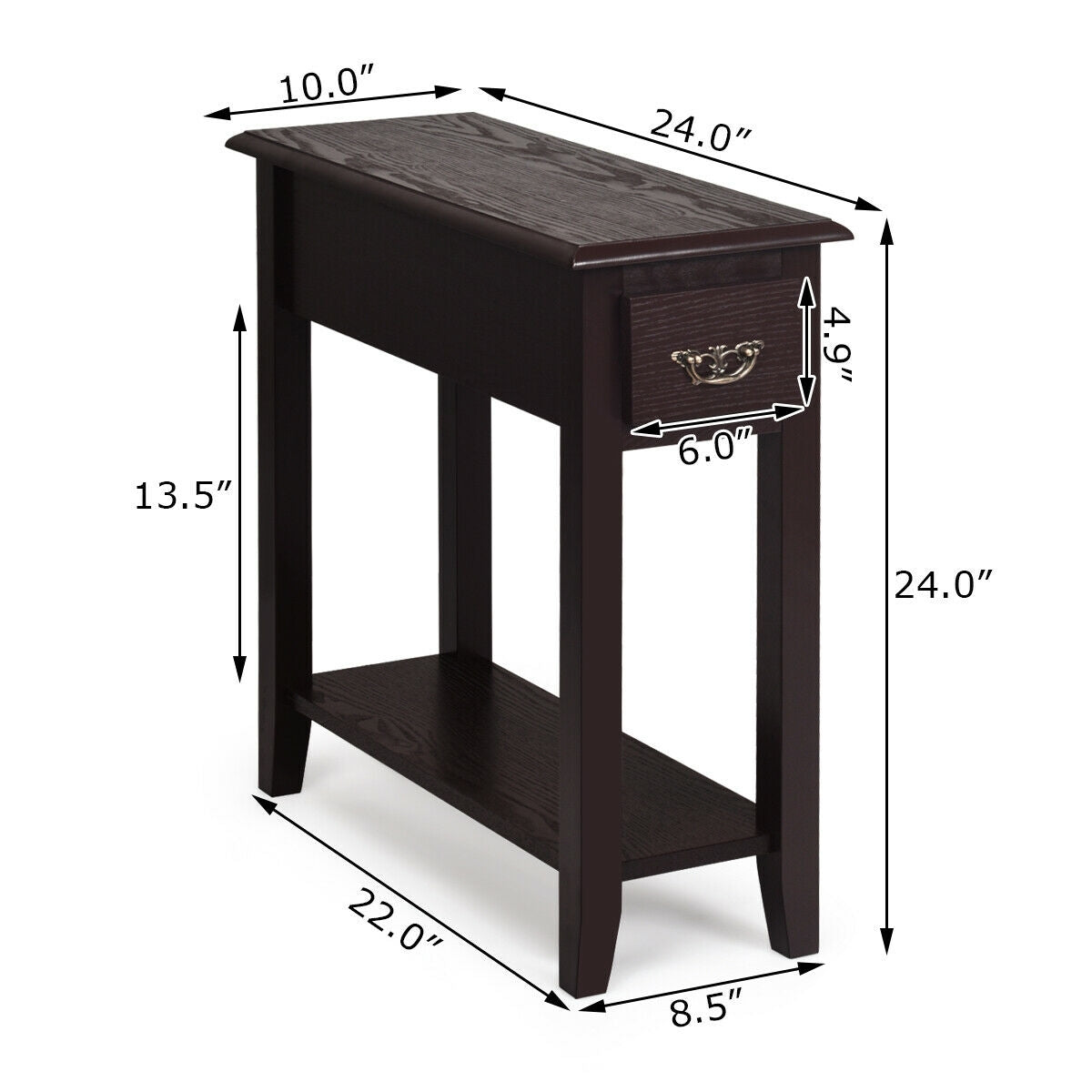 2 Pieces 2 Tier Sofa Side End Table with Drawer and Open Shelf-Dark Brown