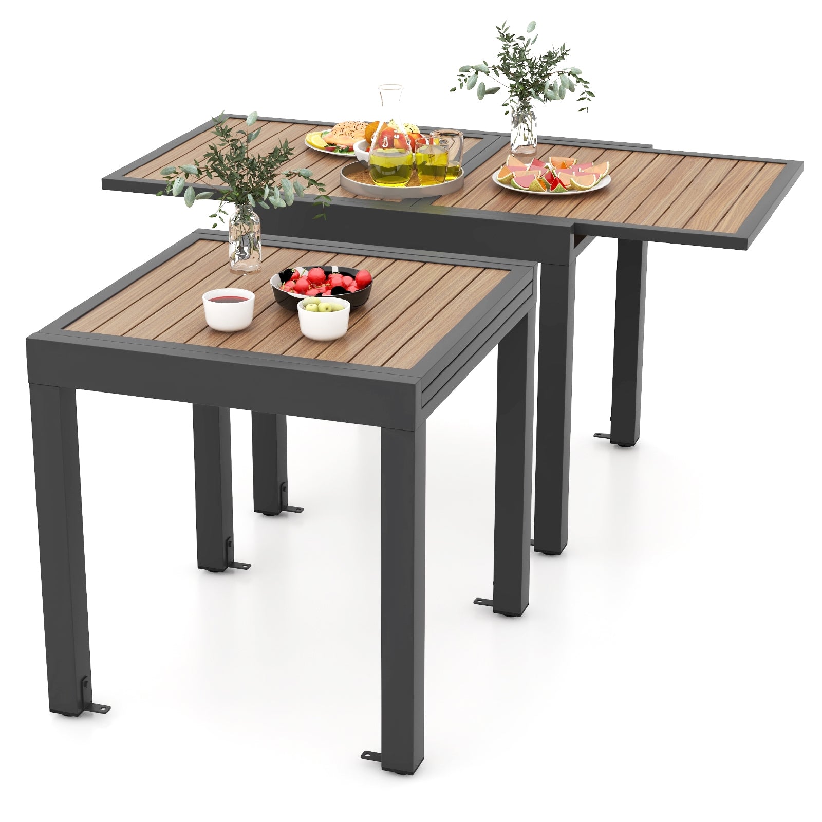 Table de patio extensible de 80 à 160 cm pour 4 à 6 personnes - Naturelle