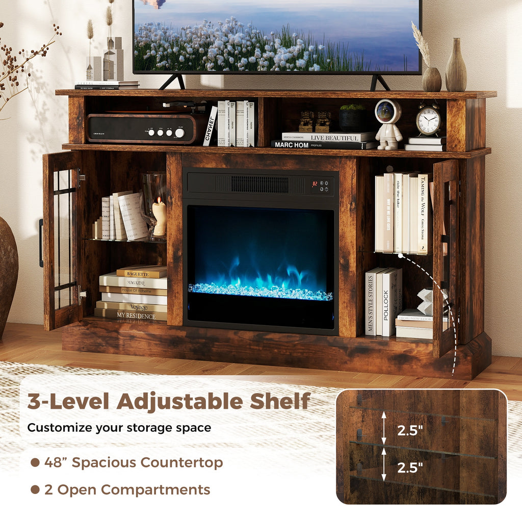 TV Stand with Electric Fireplace LED Lights and Remote Controls for TVs Up to 40 Inch-Rustic Brown