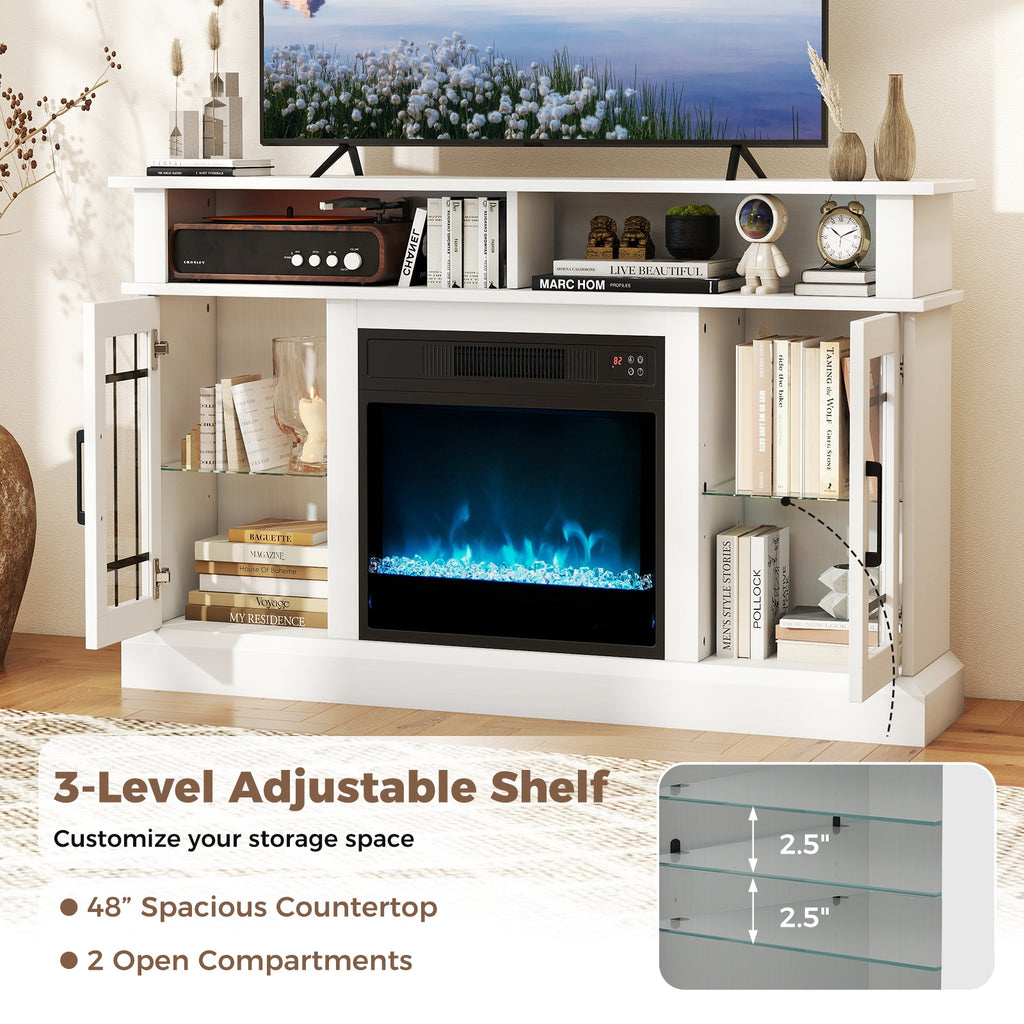 TV Stand with Electric Fireplace LED Lights and Remote Controls for TVs Up to 40 Inch-White