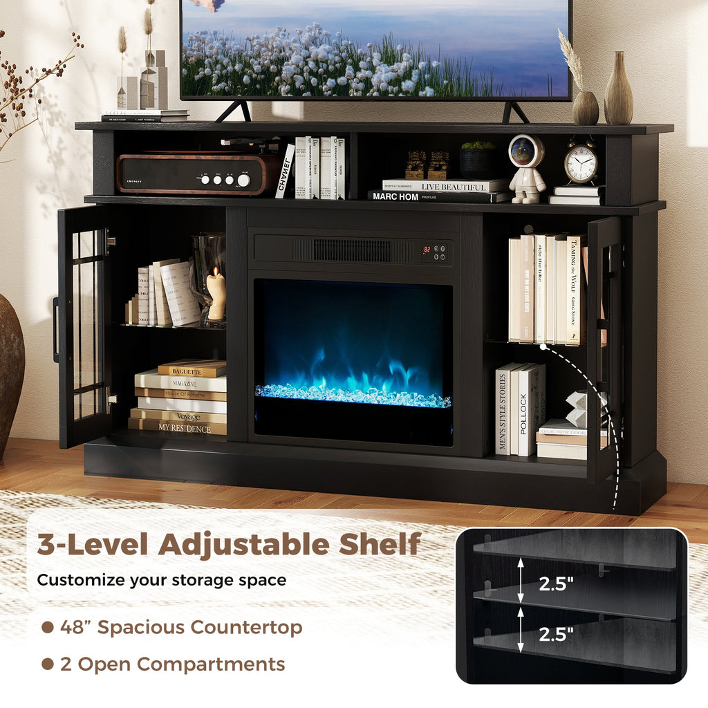 TV Stand with Electric Fireplace LED Lights and Remote Controls for TVs Up to 40 Inch-Black
