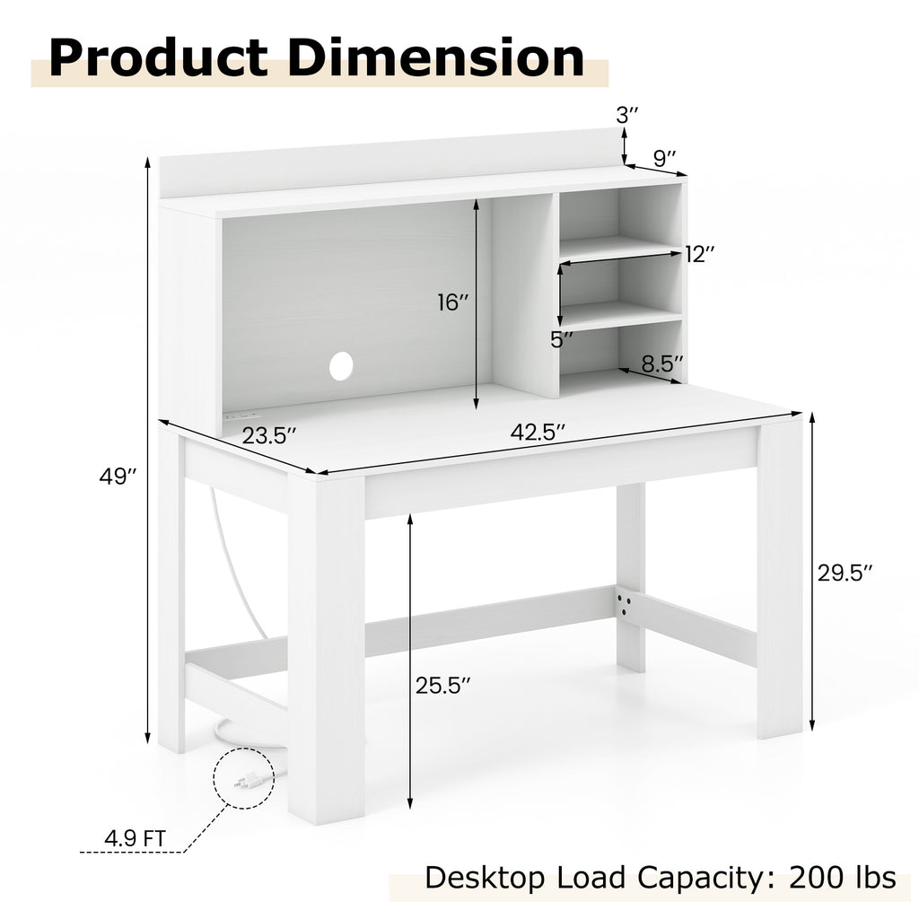 Modern Computer Desk with Hutch and Storage Shelves-White
