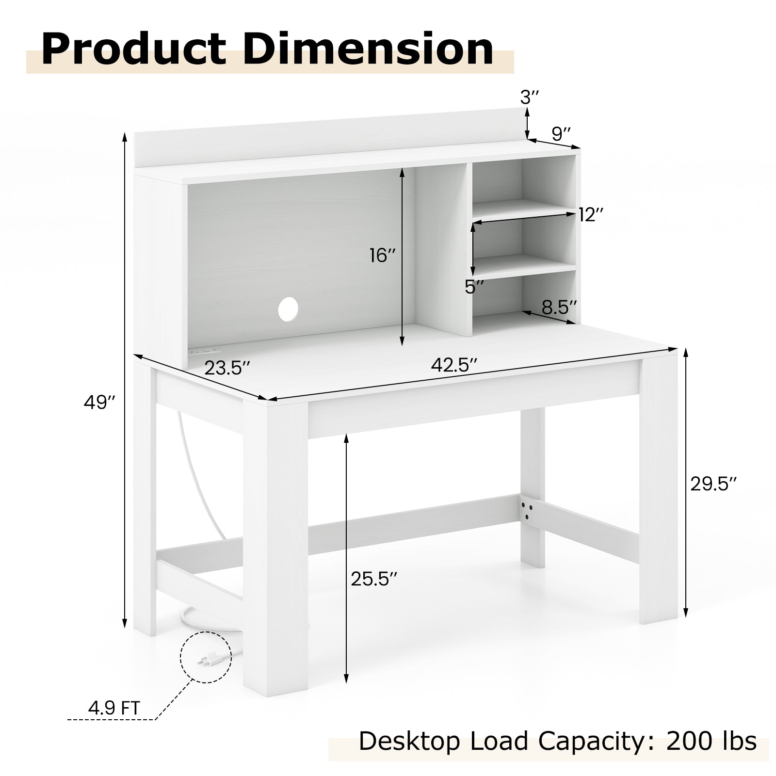 Modern Computer Desk with Hutch and Storage Shelves-White