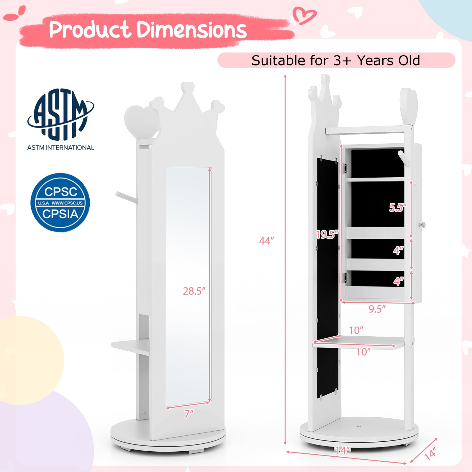 Kids Room Furniture Set Princess Vanity Table and Stool Set with Mirror and Drawer-White