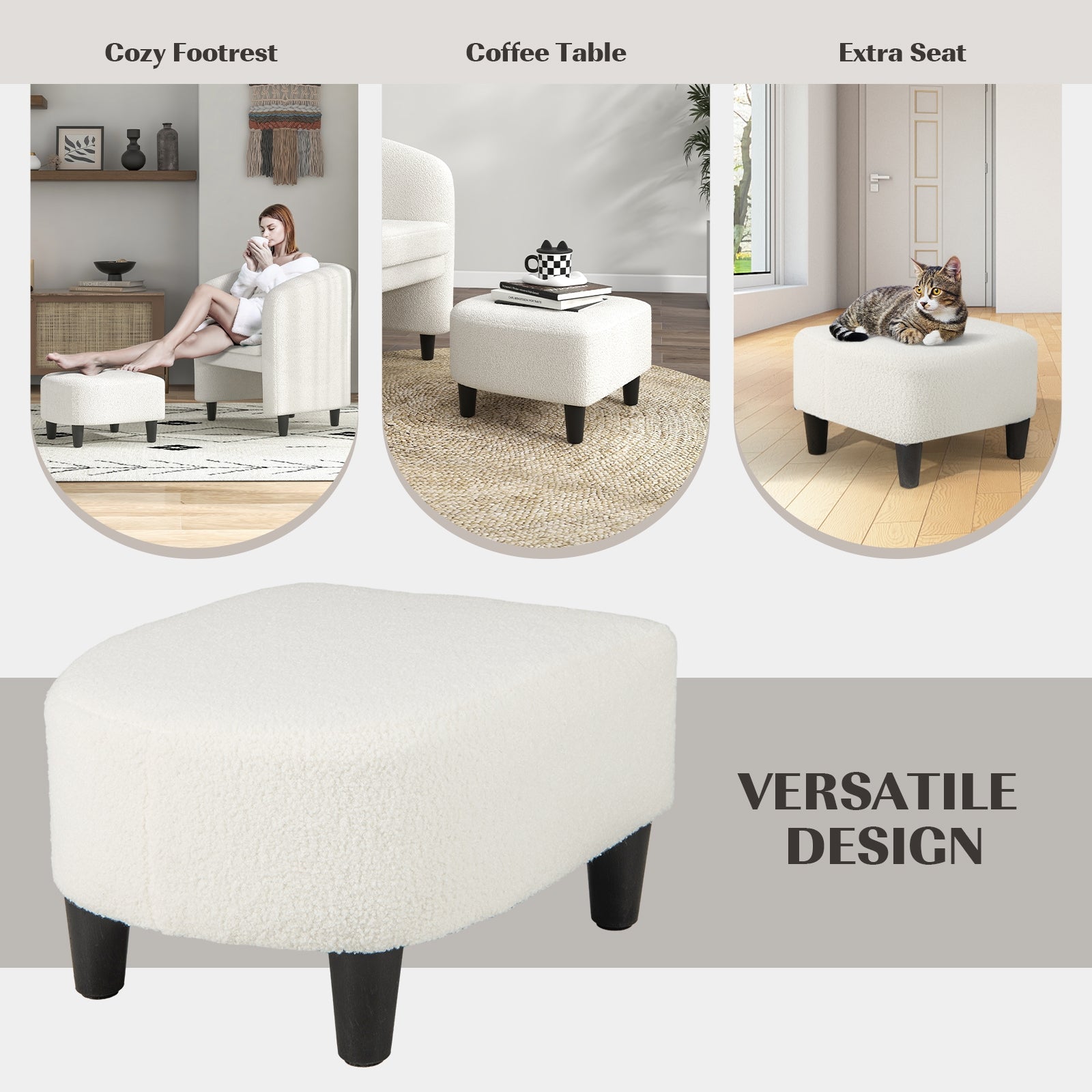 Modern Upholstered Barrel Teddy Velvet Chair with Ottoman-Beige