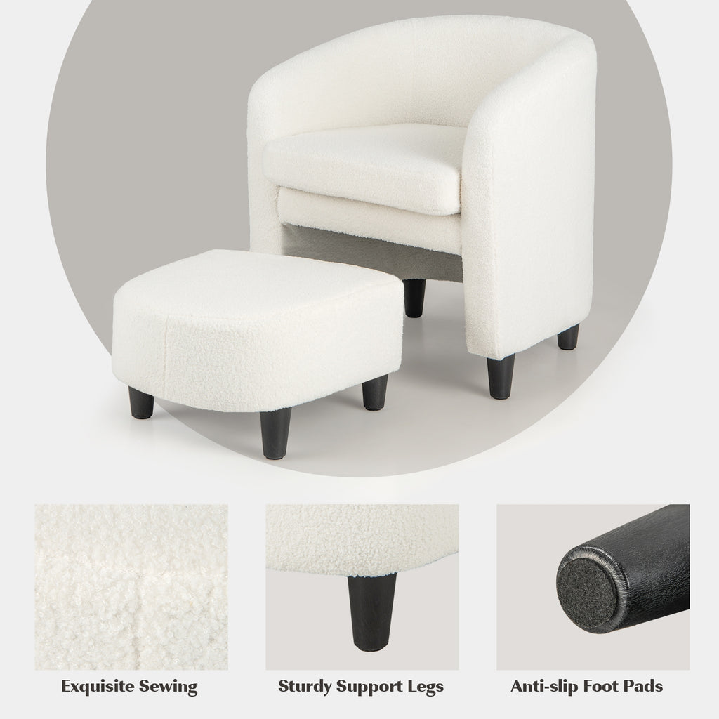 Modern Upholstered Barrel Teddy Velvet Chair with Ottoman-Beige