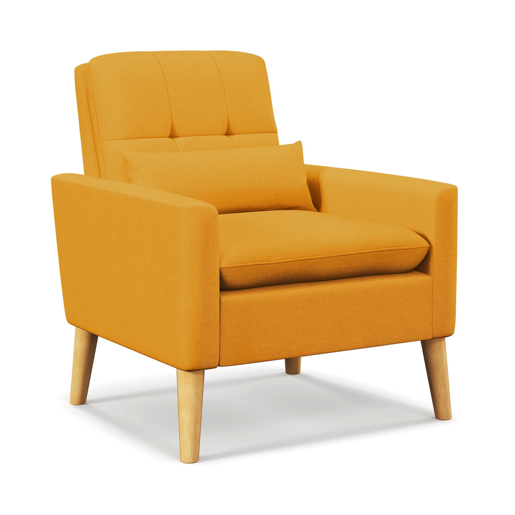 Accent Chair with Lumbar Pillow  Natural Rubber Wood Legs  Padded Cushions-Yellow