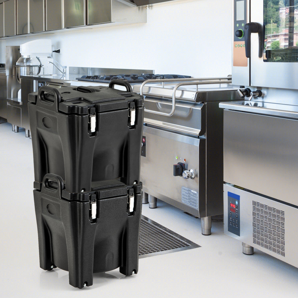 32 QT Portable Insulated Food Carrier with Stainless Steel Barrel for Catering Camping-Black