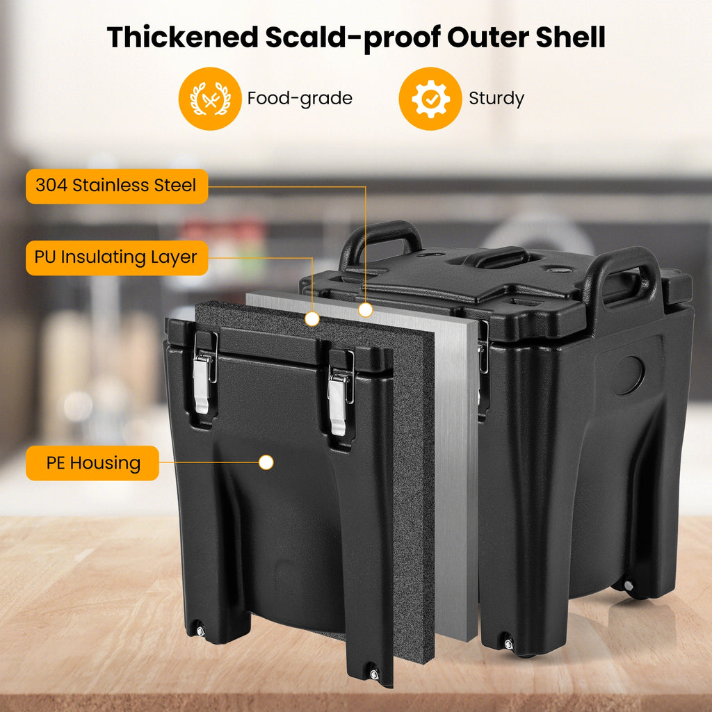 32 QT Portable Insulated Food Carrier with Stainless Steel Barrel for Catering Camping-Black