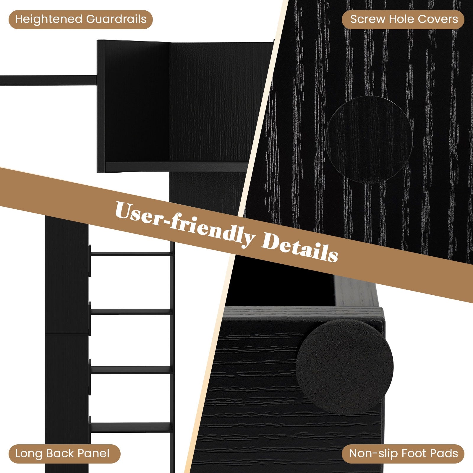 6-Tier Bookshelf Wooden Bookcase with 2 Anti-Tipping Kits Open Display Shelf-Black