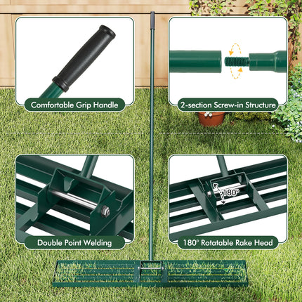 Lawn Leveling Rake 46 x 10 Inch Heavy Duty Lawn Level Tool for Soil-Green