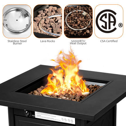 7 Pieces Patio Furniture Set with 28 Inches 50000 BTU Propane Gas Fire Pit Table-Red