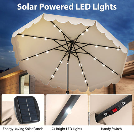 10 Feet Solar Patio Umbrella with 24 LED Lights-Beige