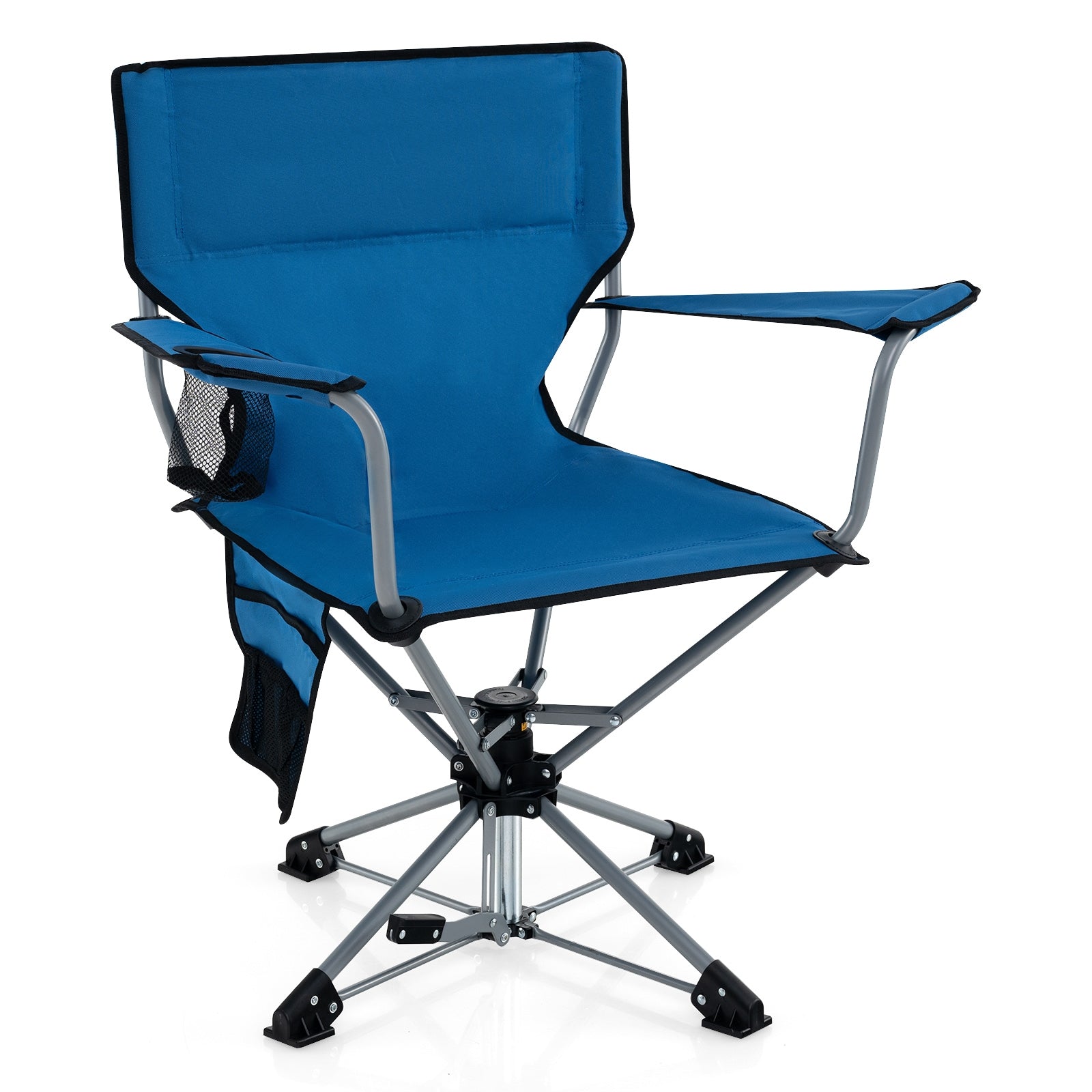 360° Swivel Hunting Chair Portable Foldable Hunting Chair with Mesh Cup Holder and Storage Pockets-Blue