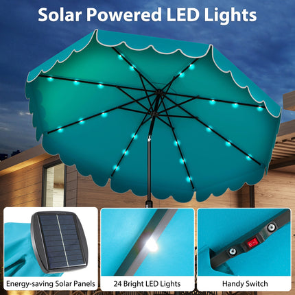 10 Feet Solar Patio Umbrella with 24 LED Lights-Turquoise