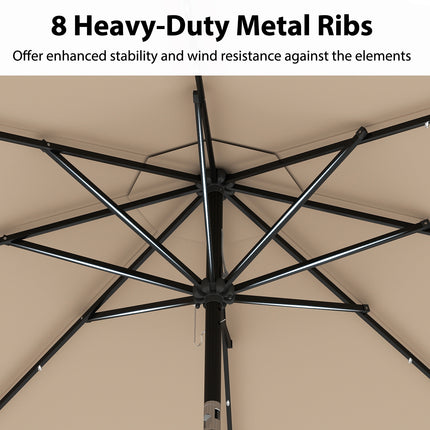 10 Feet Solar Patio Umbrella with 24 LED Lights-Coffee