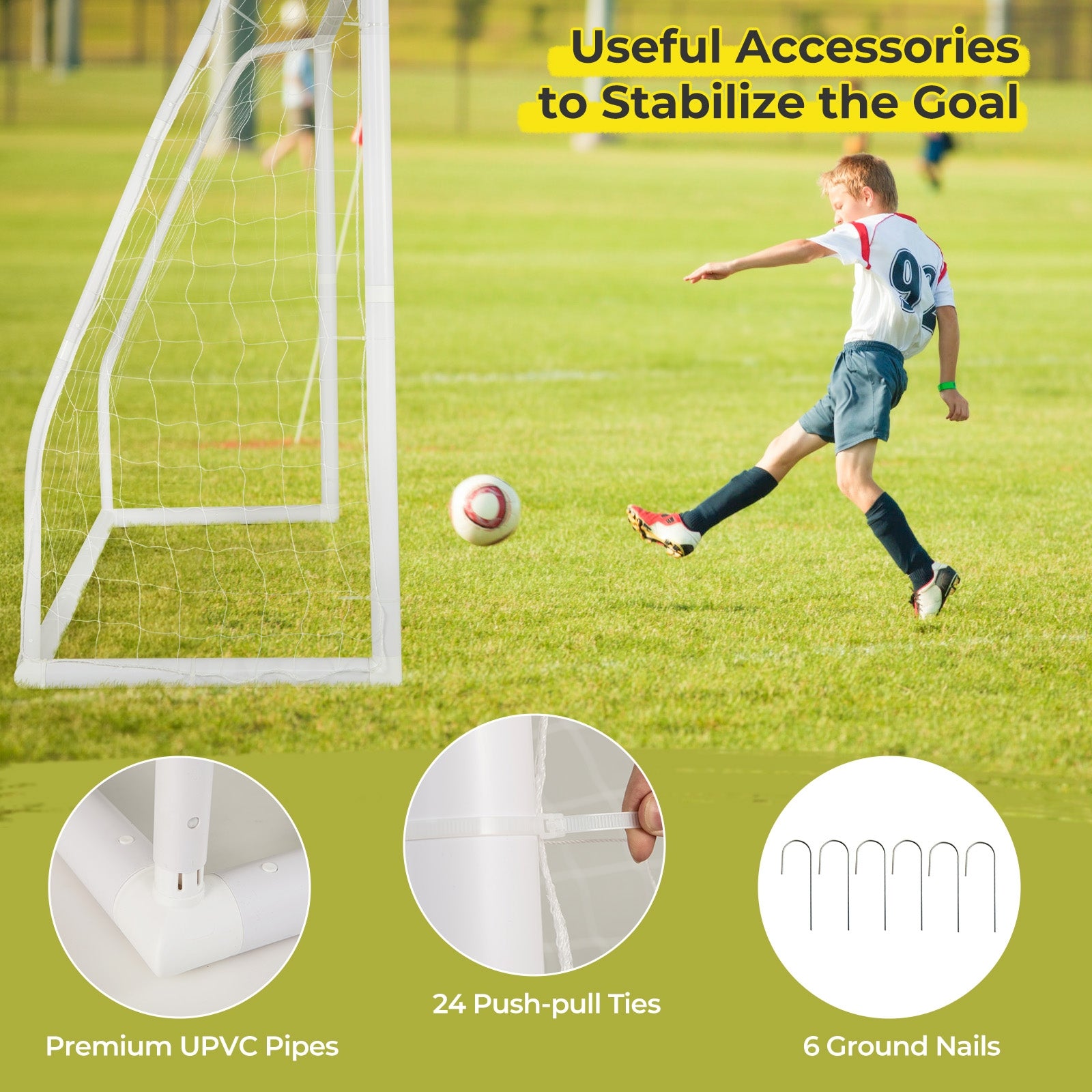 8 x 6 Ft Soccer Goal with Ground Stakes and Soccer Cones