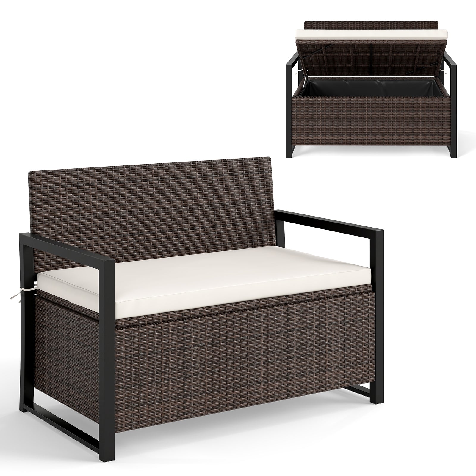 Banc de rangement pour terrasse - Mélange marron et blanc cassé