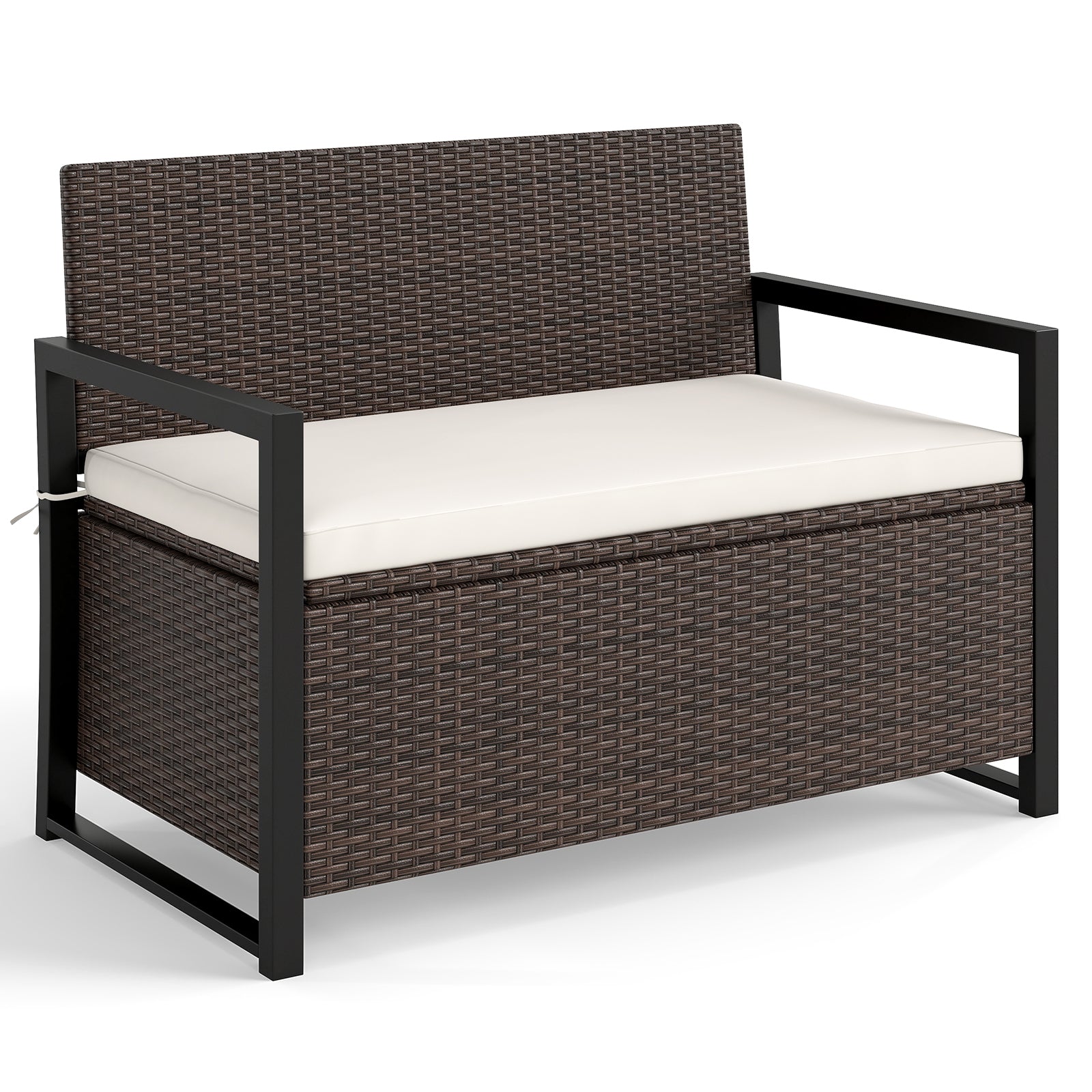 Banc de rangement pour terrasse - Mélange marron et blanc cassé
