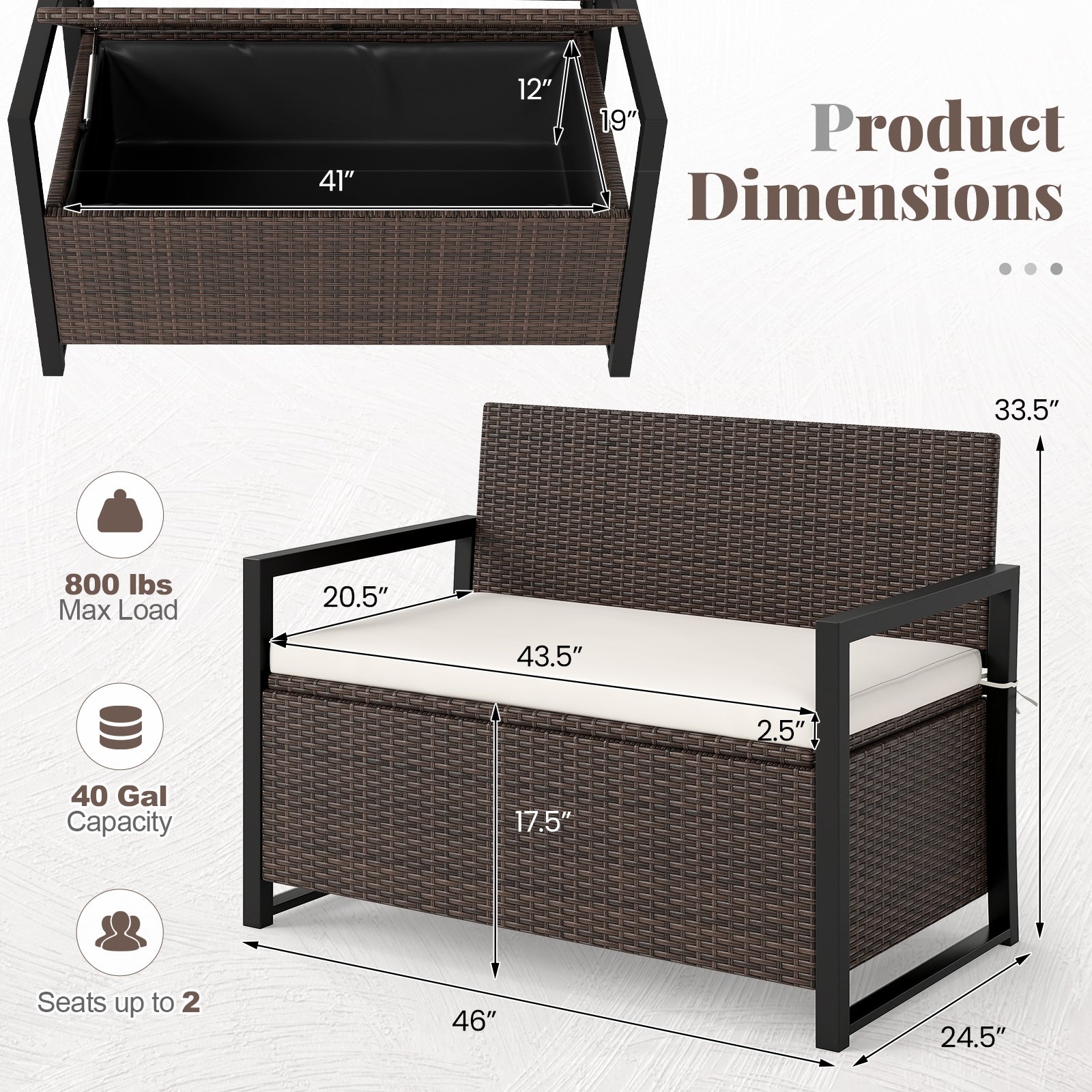 Banc de rangement pour terrasse - Mélange marron et blanc cassé