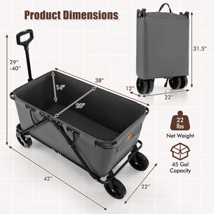 Collapsible Folding Wagon Cart with Adjustable Handlebar-Gray