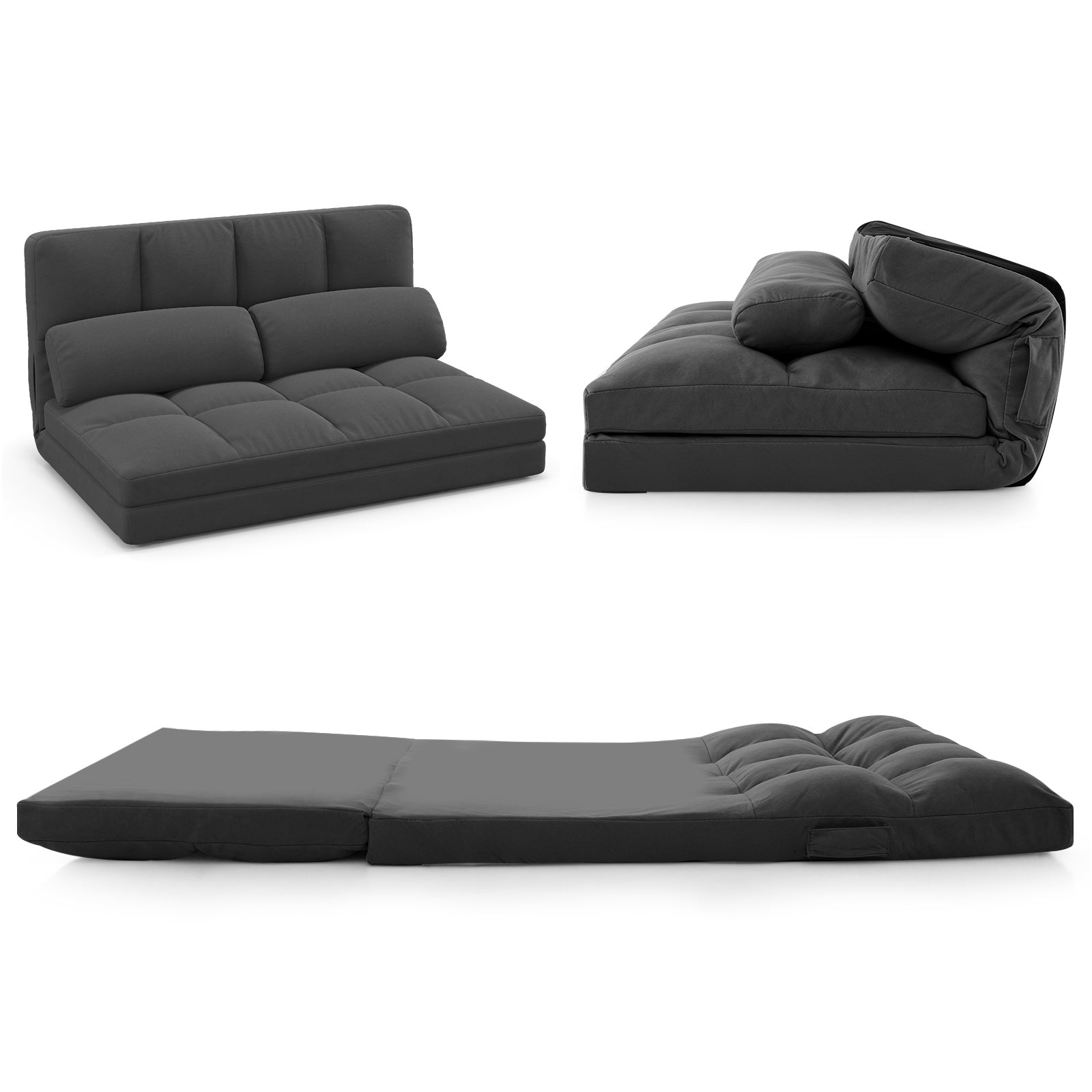 Floor Sofa Bed with 6 Positions Adjustable Backrest  Skin-friendly Velvet Cover-Dark Gray