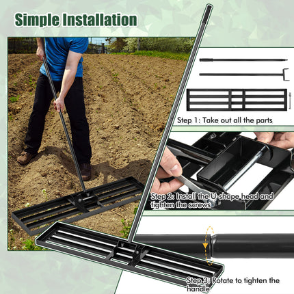 Lawn Leveling Rake 46 x 10 Inch Heavy Duty Lawn Level Tool for Soil-Black
