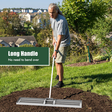 Lawn Leveling Rake 46 x 10 Inch Heavy Duty Lawn Level Tool for Soil-Silver
