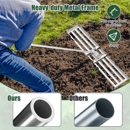 Lawn Leveling Rake 46 x 10 Inch Heavy Duty Lawn Level Tool for Soil-Silver