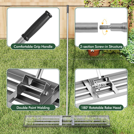 Lawn Leveling Rake 46 x 10 Inch Heavy Duty Lawn Level Tool for Soil-Silver