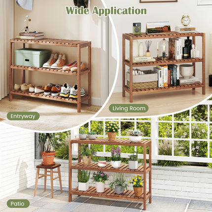2/3-Tier Side Table Teak Wood Stand Utility Storage Shelf-3-Tier