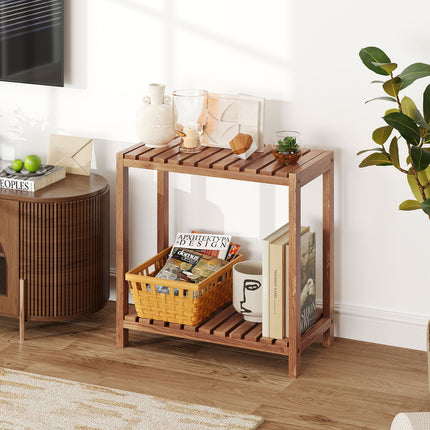 2/3-Tier Side Table Teak Wood Stand Utility Storage Shelf-2-tier