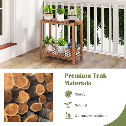 2/3-Tier Side Table Teak Wood Stand Utility Storage Shelf-2-tier