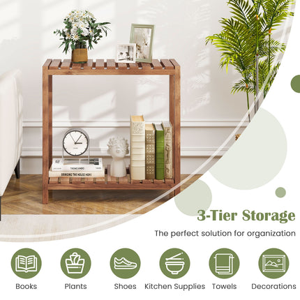 2/3-Tier Side Table Teak Wood Stand Utility Storage Shelf-2-tier