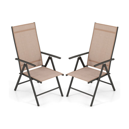 1 Piece Patio Folding Dining Chairs with 7-Level Adjustable High Backrest-Coffee