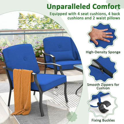 4 Pieces Outdoor Conversation Set with Seat Back Cushions and Waist Pillows-Navy