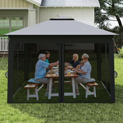 11 X 11 FT Pop Up Gazebo with Mesh Netting and Double Roof-Gray