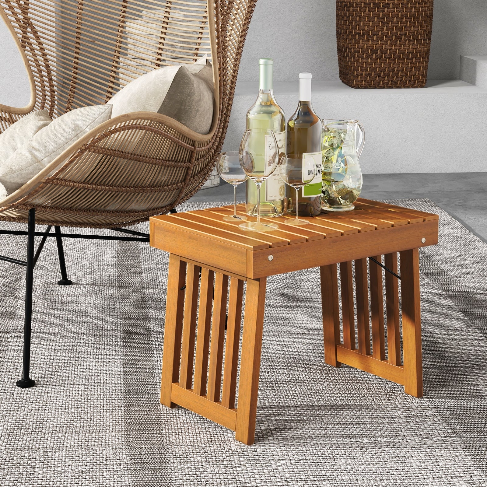 Table d'appoint pliable de patio avec plateau à lattes pour jardin