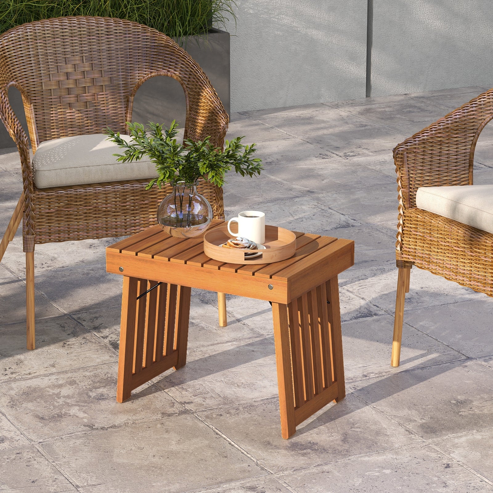 Table d'appoint pliable de patio avec plateau à lattes pour jardin