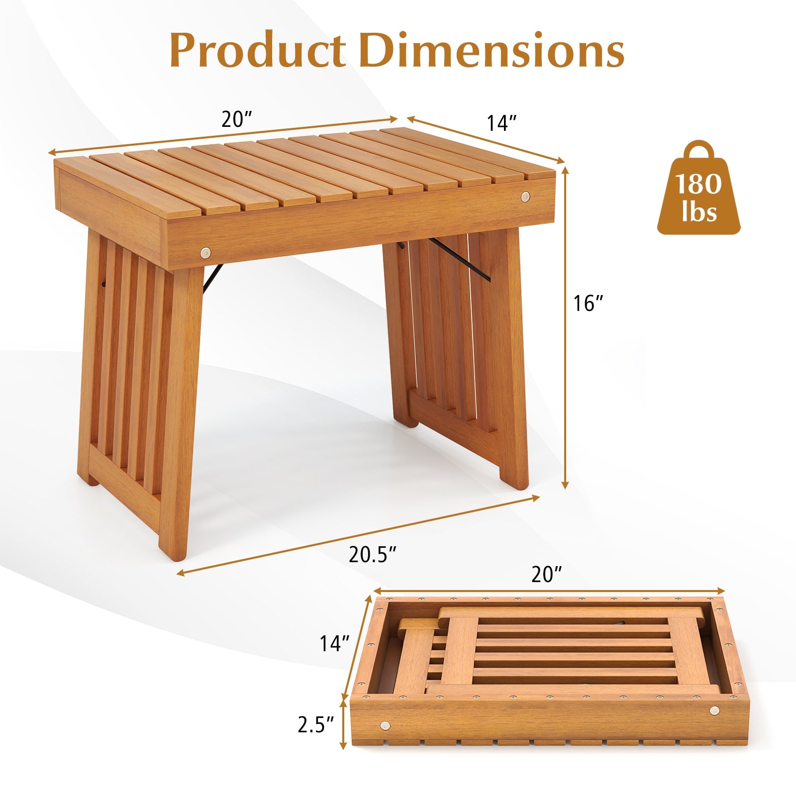 Table d'appoint pliable de patio avec plateau à lattes pour jardin