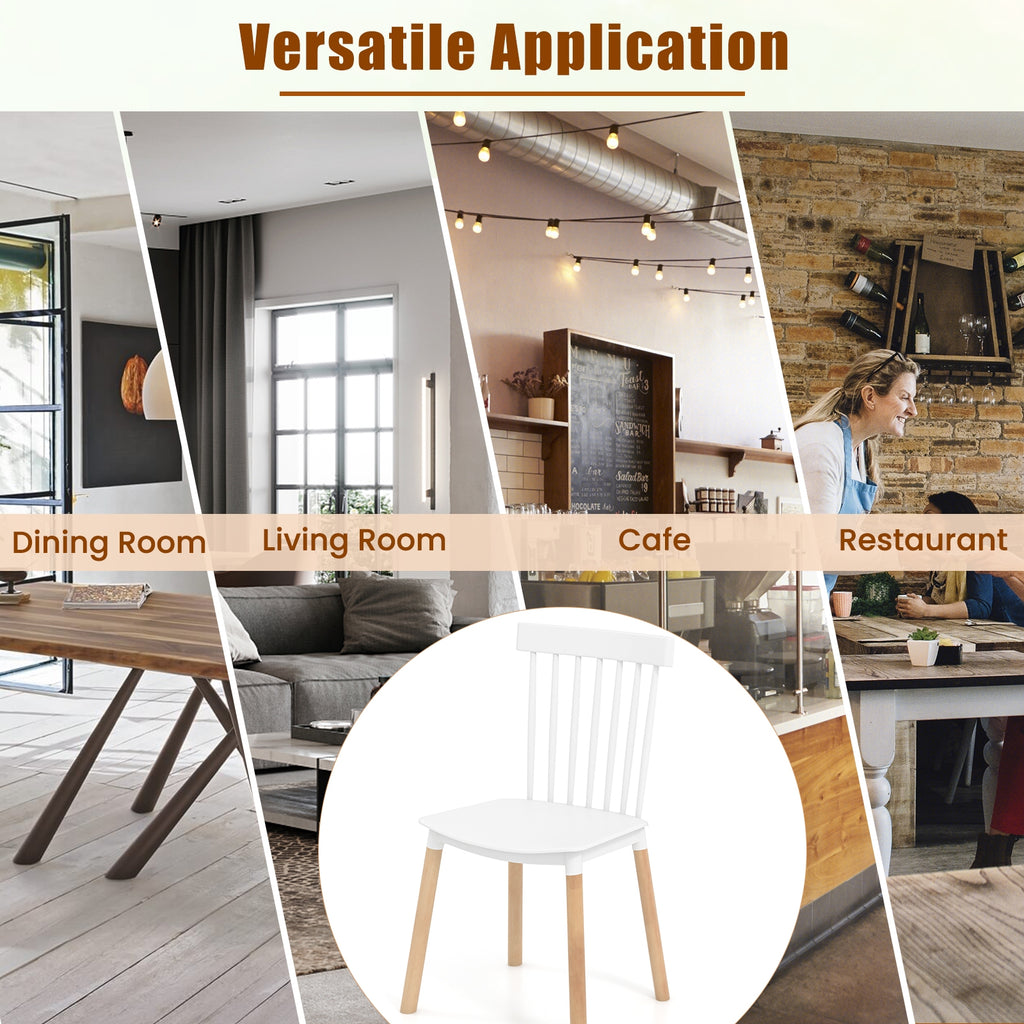 Set of 4 Windsor Dining Chairs with Spindle Backs and Curved Seats-White
