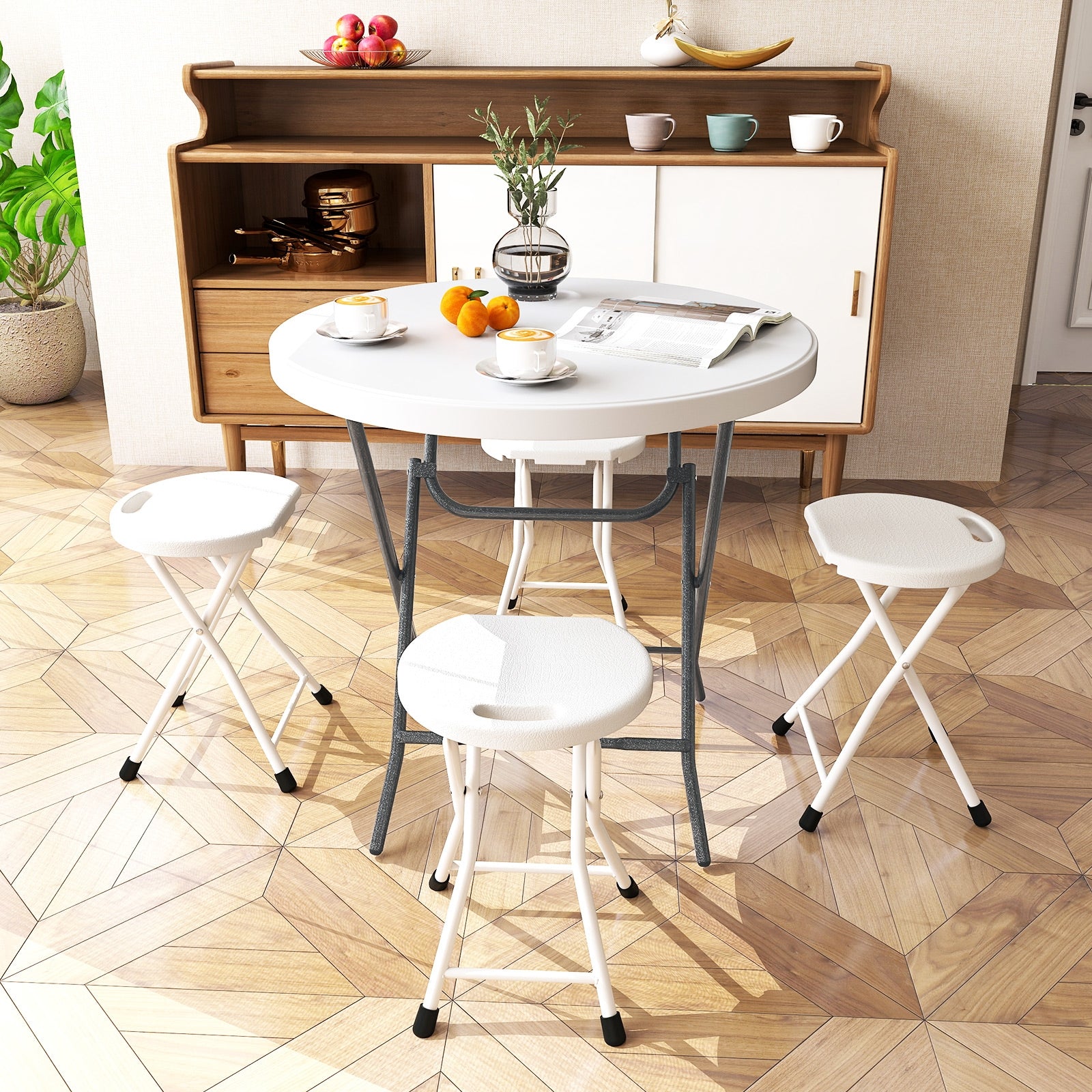 Table de pique-nique ronde pliable de 81 cm avec plateau épais