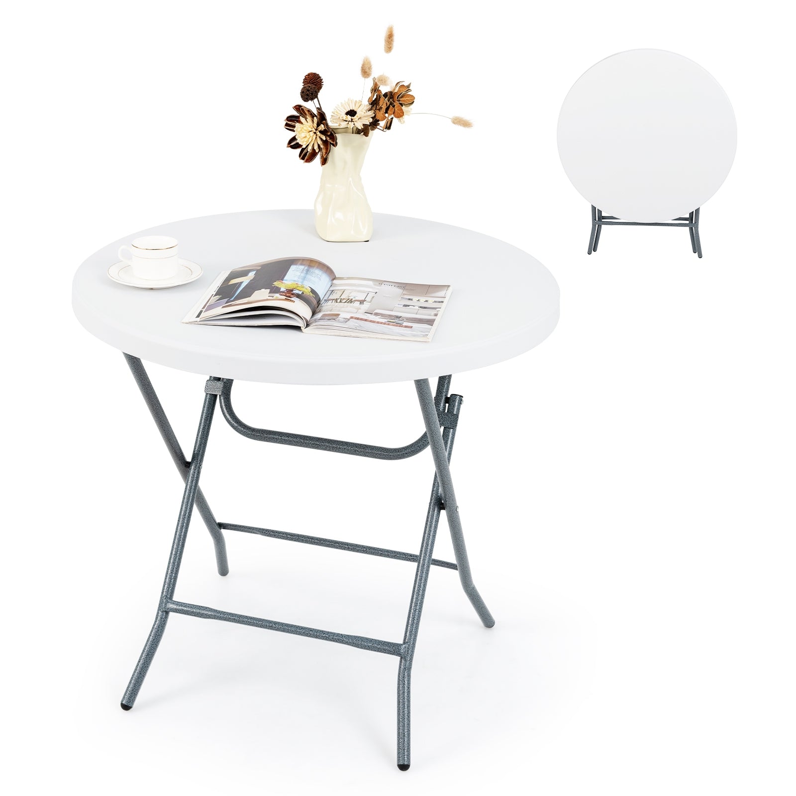 Table de pique-nique ronde pliable de 81 cm avec plateau épais