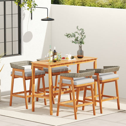 5 Pieces Patio Counter Height Bar Set with 4 Cushioned Barstools